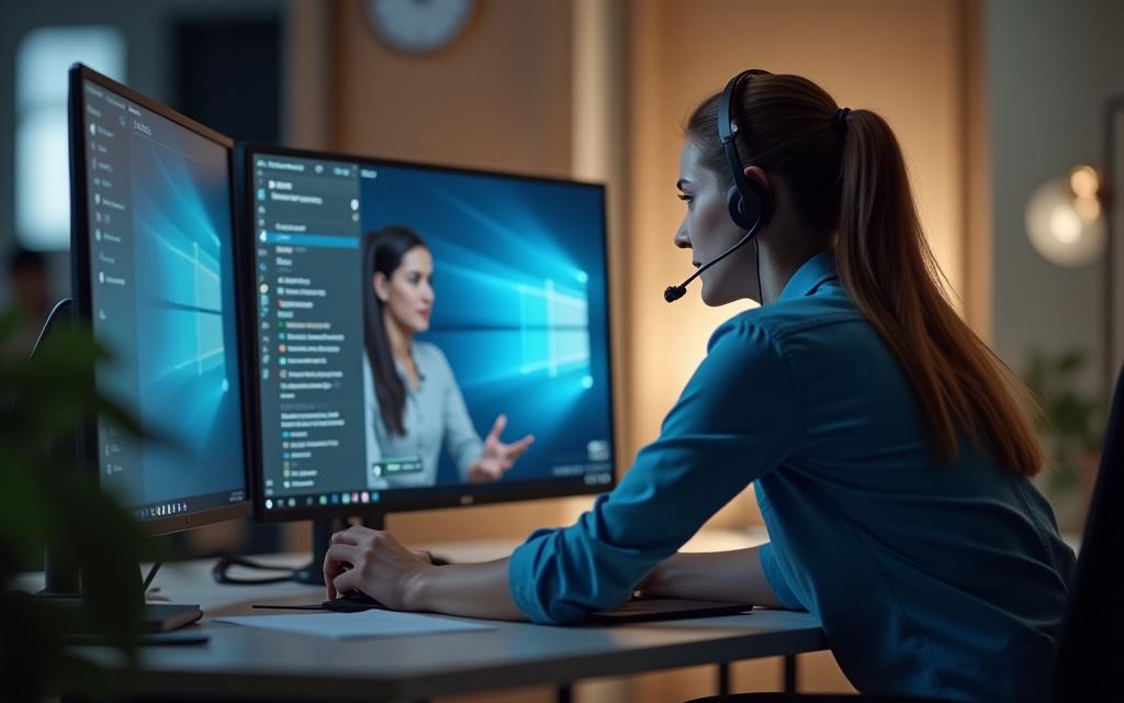 A person assisting a client with digital support