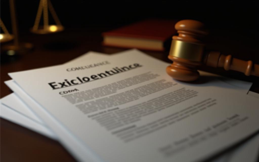 Legal compliance documents and a gavel